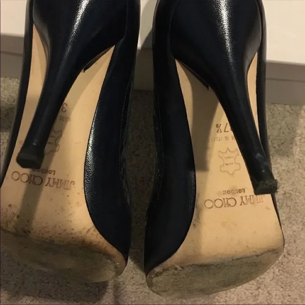 Jimmy Choo Navy Blue Snakeskin & Leather Pointed-Toe Pumps – Size 37.5 - Picture 8 of 14